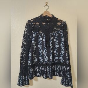 Erdem X H&M Black Lace Blouse Floral Design